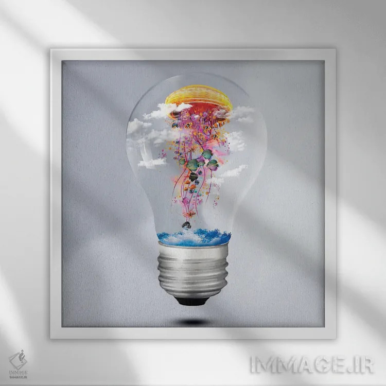 تابلو لامپ عروس دریایی برقی اثر دیوید لوبلاو - نمای قابدار سفید