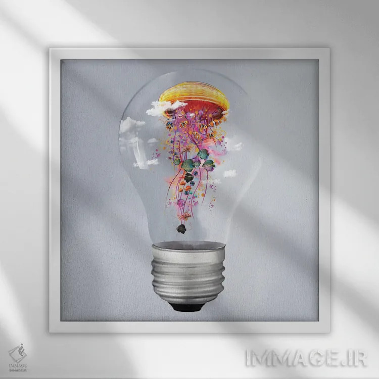 تابلو عروس دریایی برقی در یک لامپ اثر دیوید لوبلاو - نمای قابدار سفید