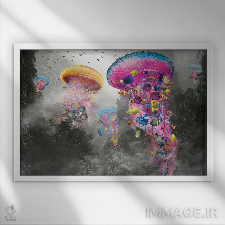 تابلو عروس دریایی برقی در کوه مرموز اثر دیوید لوبلاو - نمای قابدار سفید