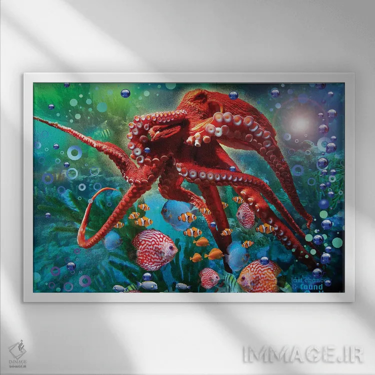 تابلو اختاپوس قرمز اثر دیوید لوبلاو - نمای قابدار سفید