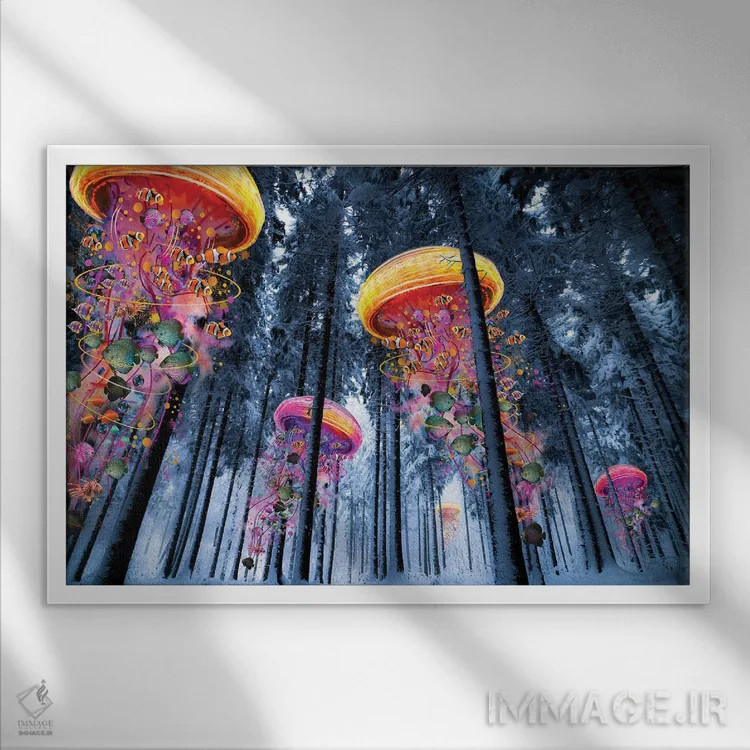 تابلو جنگل عروس دریایی برقی در زمستان اثر دیوید لوبلاو - نمای قابدار سفید