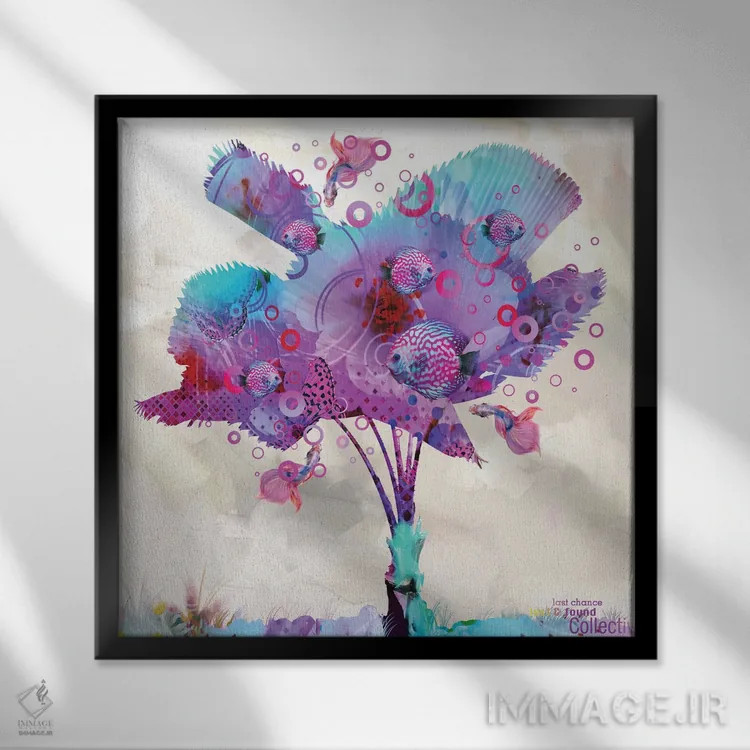 تابلو گل نخل با ماهی اثر دیوید لوبلاو - نمای قابدار مشکی