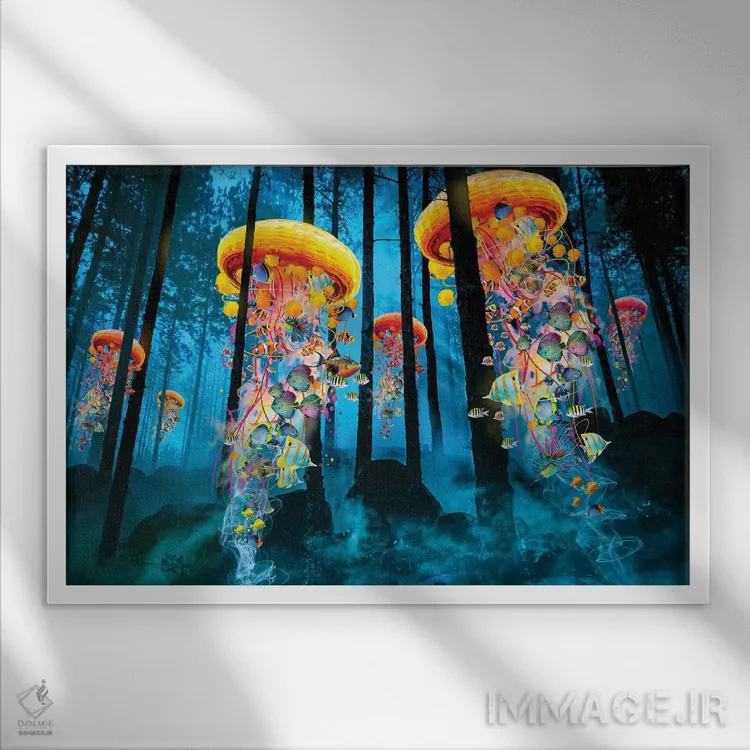 تابلو عروس دریایی برقی در جنگل آبی تازه اثر دیوید لوبلاو - نمای قابدار سفید