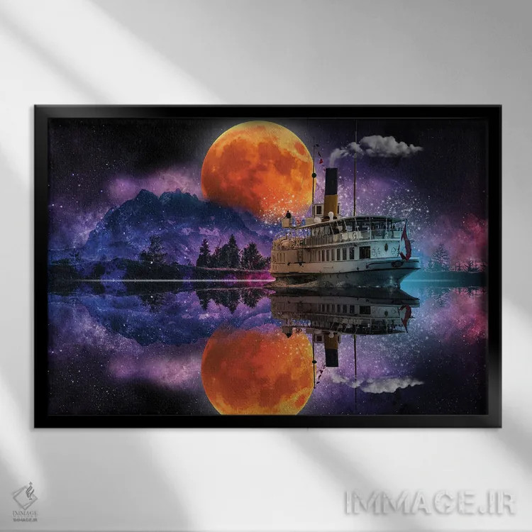 تابلو فانتزی قایق رودخانه اثر دیوید لوبلاو - نمای قابدار مشکی