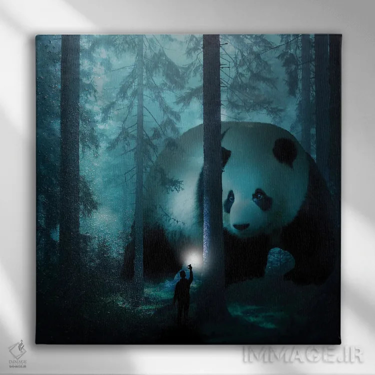 تابلو پاندای غولپیکر در جنگل اثر دیوید لوبلاو - نمای روبهرو روی دیوار
