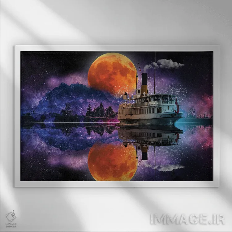 تابلو فانتزی قایق رودخانه اثر دیوید لوبلاو - نمای قابدار سفید