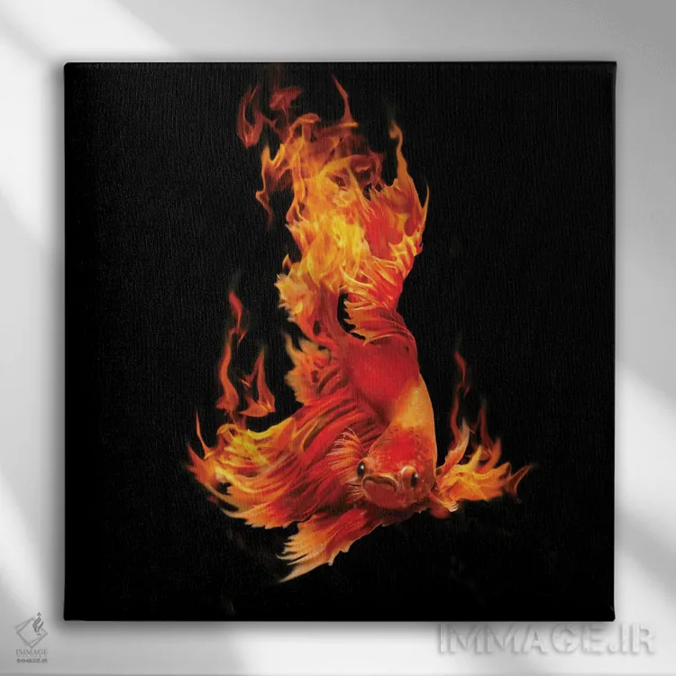 تابلو ماهی مبارز روی آتش اثر دیوید لوبلاو - نمای روبهرو روی دیوار