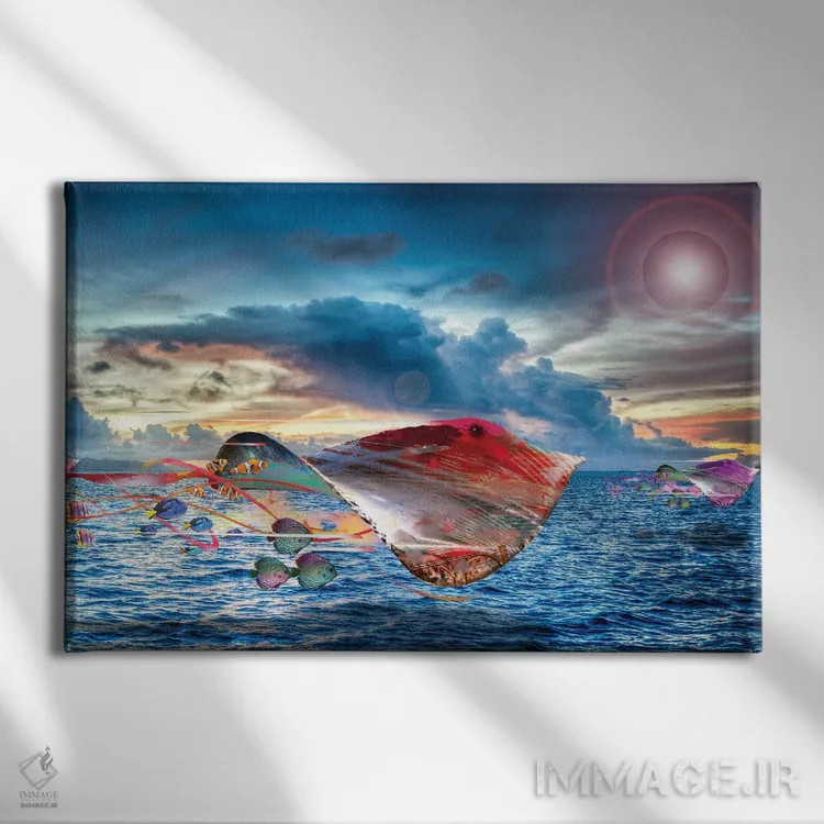 تابلو سفرهماهیهای برقی در حال پرواز اثر دیوید لوبلاو - نمای روبهرو روی دیوار