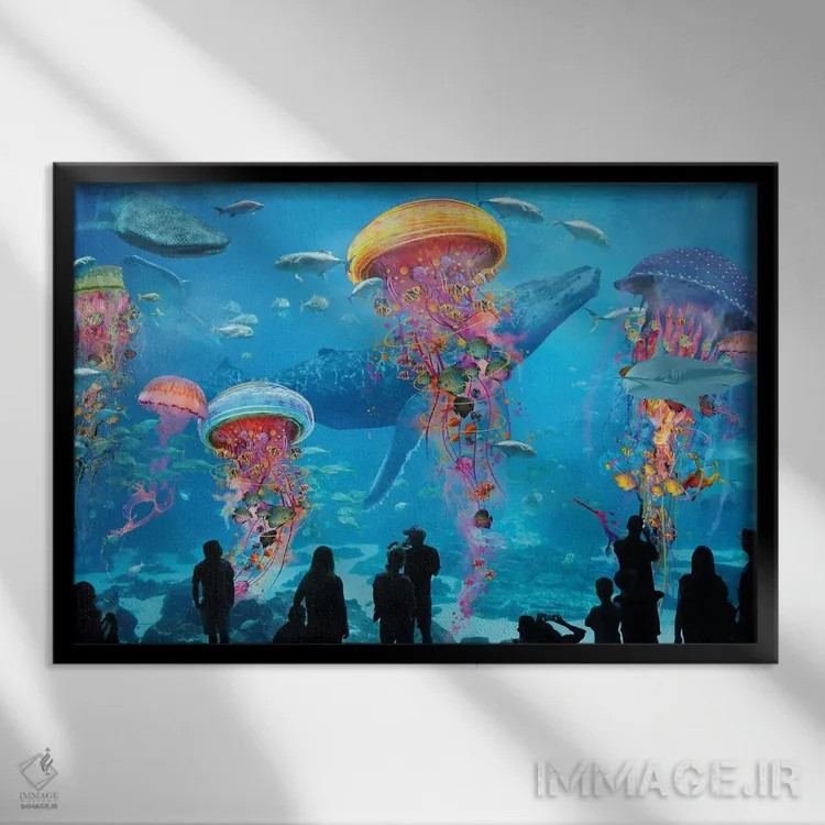 تابلو آکواریوم عروس دریایی برقی فوقالعاده اثر دیوید لوبلاو - نمای قابدار مشکی