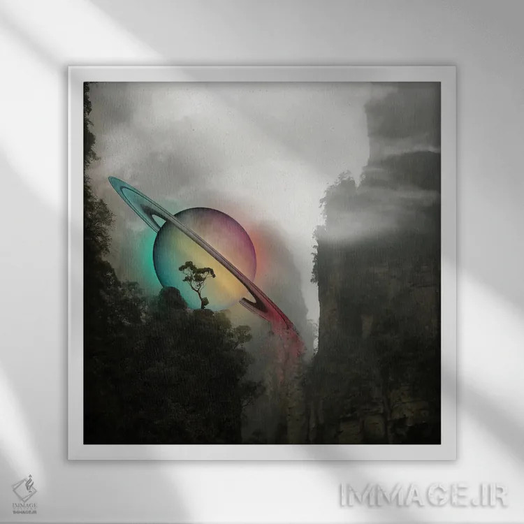 تابلو فرود بر زحل (سیاره) اثر دیوید لوبلاو - نمای قابدار سفید