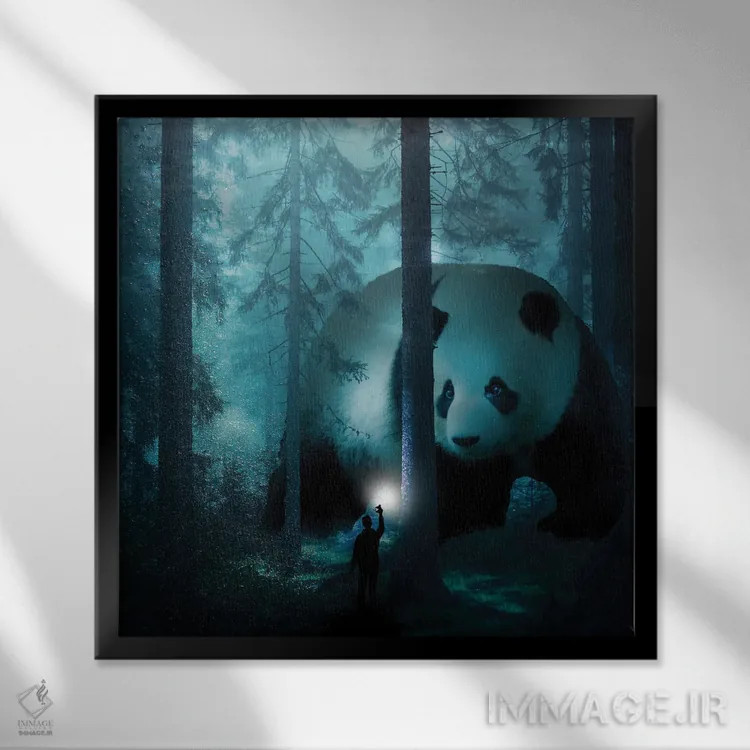 تابلو پاندای غولپیکر در جنگل اثر دیوید لوبلاو - نمای قابدار مشکی