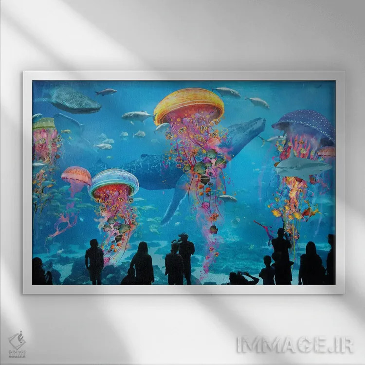 تابلو آکواریوم عروس دریایی برقی فوقالعاده اثر دیوید لوبلاو - نمای قابدار سفید