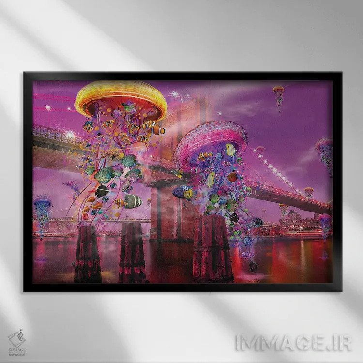 تابلو عروس دریایی برقی بروکلین (نیویورک) اثر دیوید لوبلاو - نمای قابدار مشکی