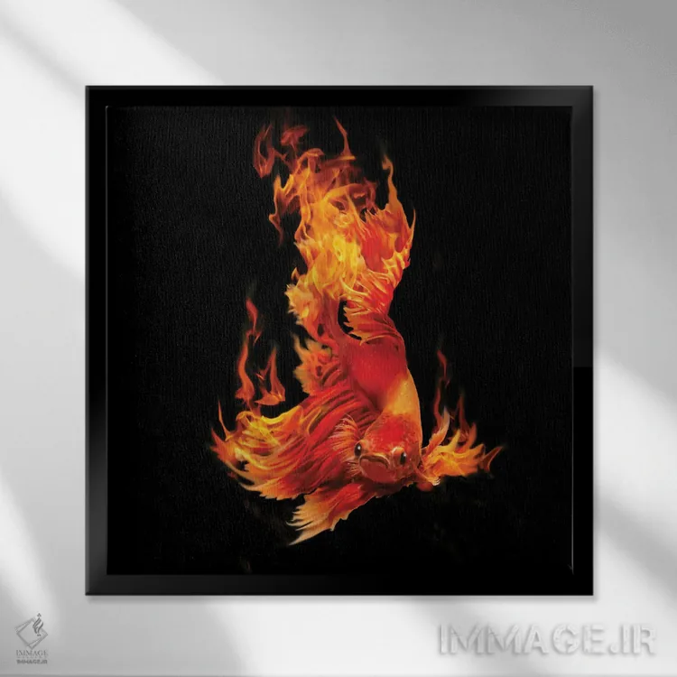 تابلو ماهی مبارز روی آتش اثر دیوید لوبلاو - نمای قابدار مشکی