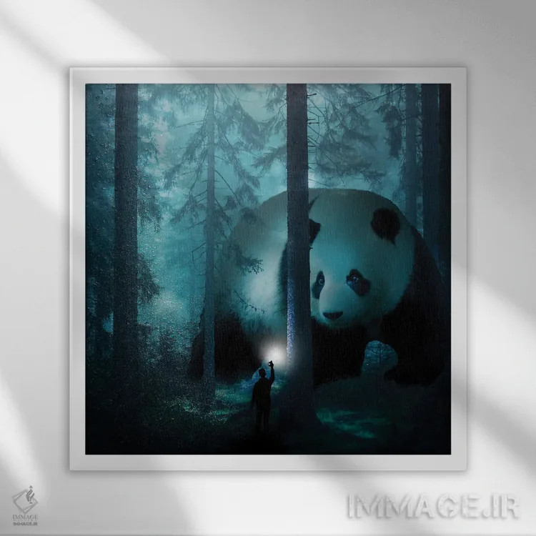 تابلو پاندای غولپیکر در جنگل اثر دیوید لوبلاو - نمای قابدار سفید
