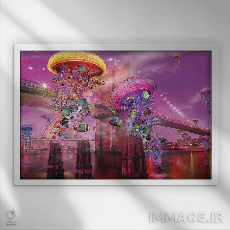 تابلو عروس دریایی برقی بروکلین (نیویورک) اثر دیوید لوبلاو - نمای قابدار سفید