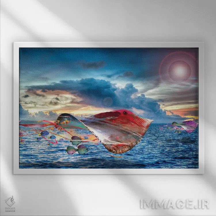 تابلو سفرهماهیهای برقی در حال پرواز اثر دیوید لوبلاو - نمای قابدار سفید
