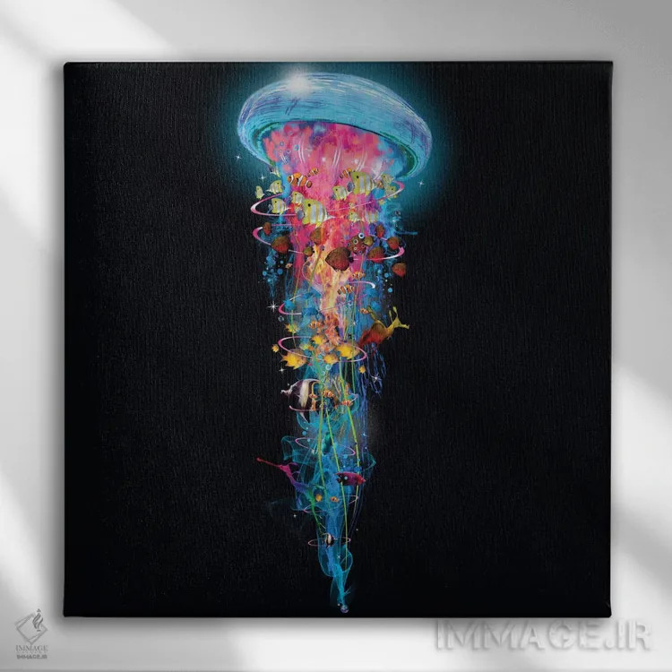 تابلو جهان فراگیر عروس دریایی برقی فوقالعاده اثر دیوید لوبلاو - نمای روبهرو روی دیوار