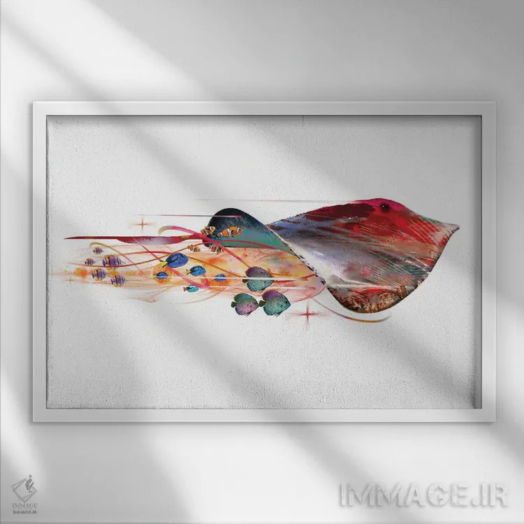 تابلو سفرهماهی رنگارنگ اثر دیوید لوبلاو - نمای قابدار سفید