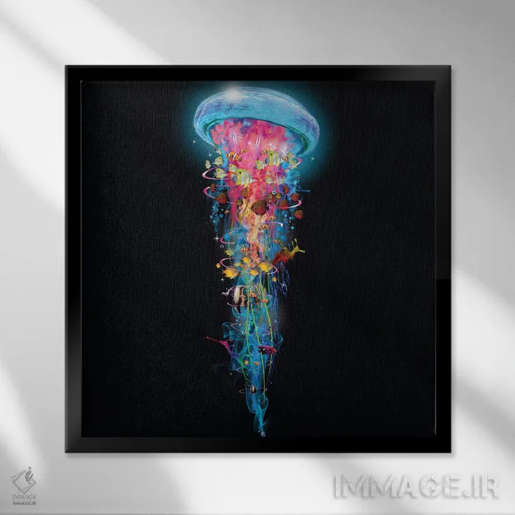 تابلو جهان فراگیر عروس دریایی برقی فوقالعاده اثر دیوید لوبلاو - نمای قابدار مشکی