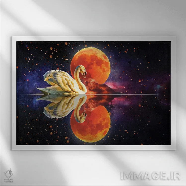 تابلو دریاچه قوها اثر دیوید لوبلاو - نمای قابدار سفید