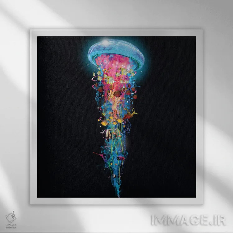 تابلو جهان فراگیر عروس دریایی برقی فوقالعاده اثر دیوید لوبلاو - نمای قابدار سفید