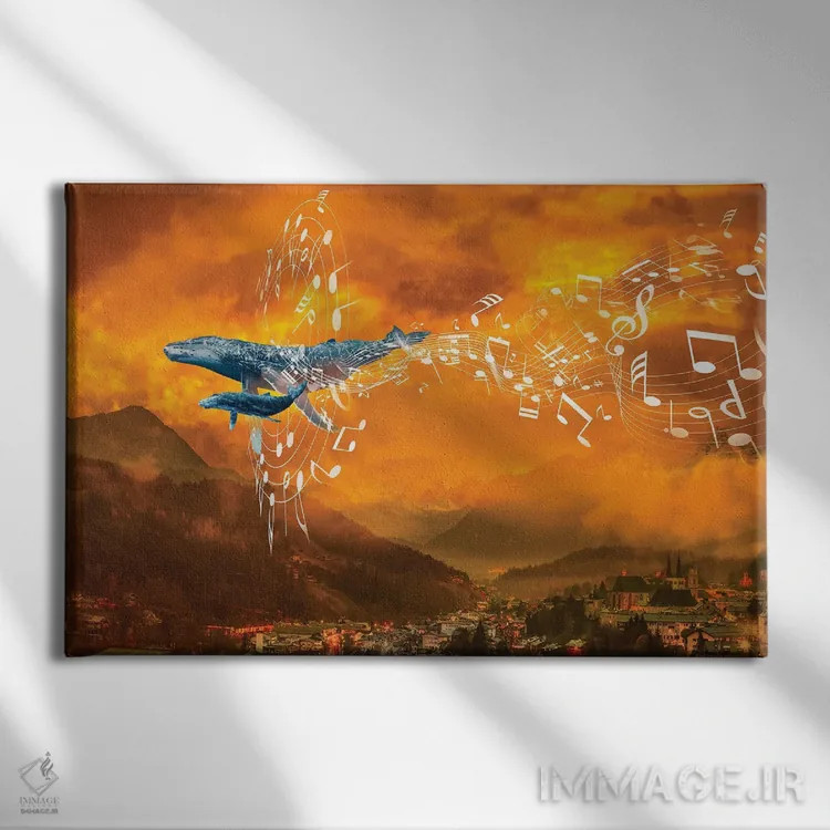 تابلو موسیقی نهنگ در کوهستان اثر دیوید لوبلاو - نمای روبهرو روی دیوار