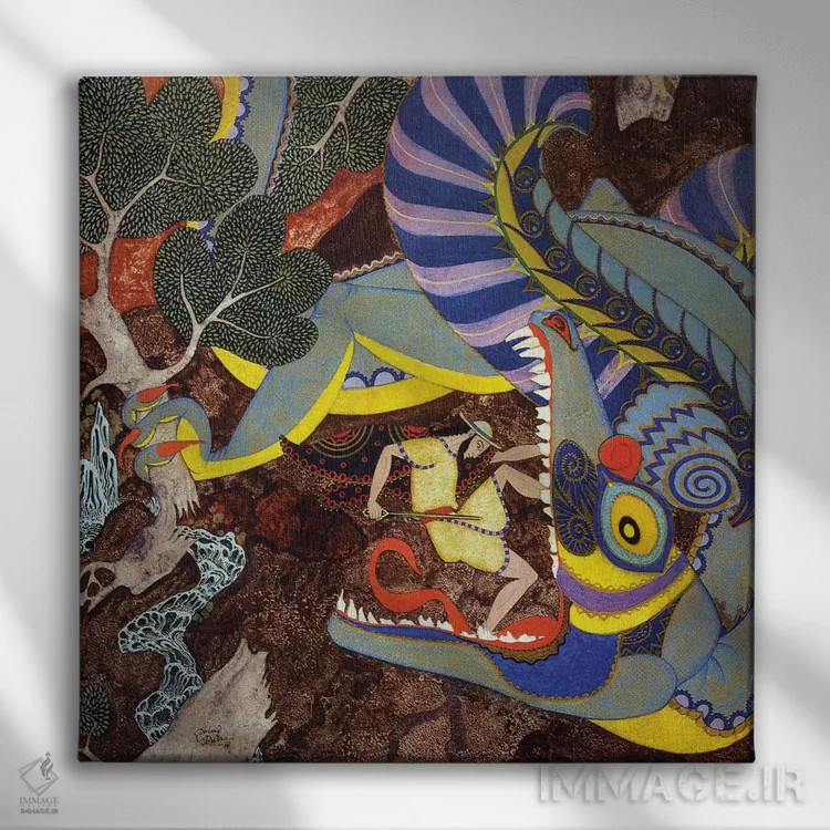 تابلو تنگلوود: شمشیرش را کشید و به سوی هیولا یورش برد اثر ادموند دولاک (نقاش و تصویرگر فرانسوی-انگلیسی) - نمای روبهرو روی دیوار