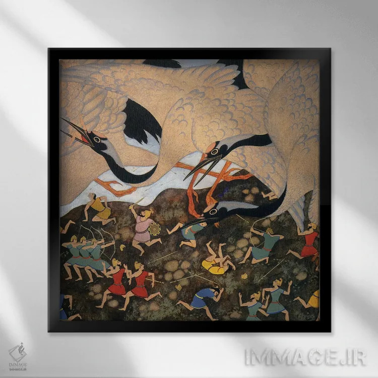 تابلو تنگلوود: آنها دائماً با درناها در جنگ بودند اثر ادموند دولاک (نقاش و تصویرگر فرانسوی-انگلیسی) - نمای قابدار مشکی