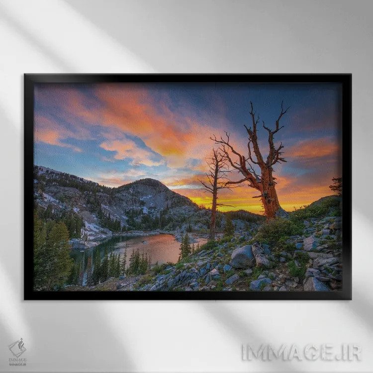 تابلو غروب بر دریاچه مری اثر داستین لِفور - نمای قابدار مشکی