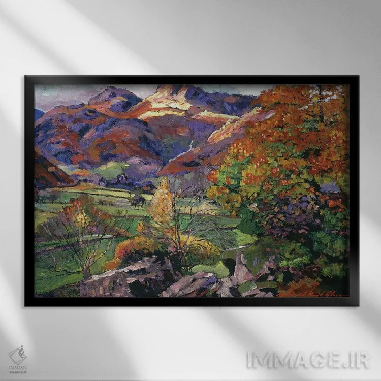 تابلو چمنزارهای دره کوهستانی اثر دیوید لوید گلوور - نمای قابدار مشکی