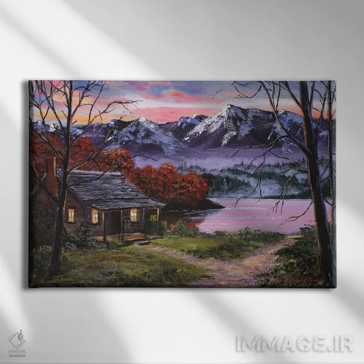 تابلو کلبهٔ من در کنار دریاچه اثر دیوید لوید گلوور - نمای روبهرو روی دیوار