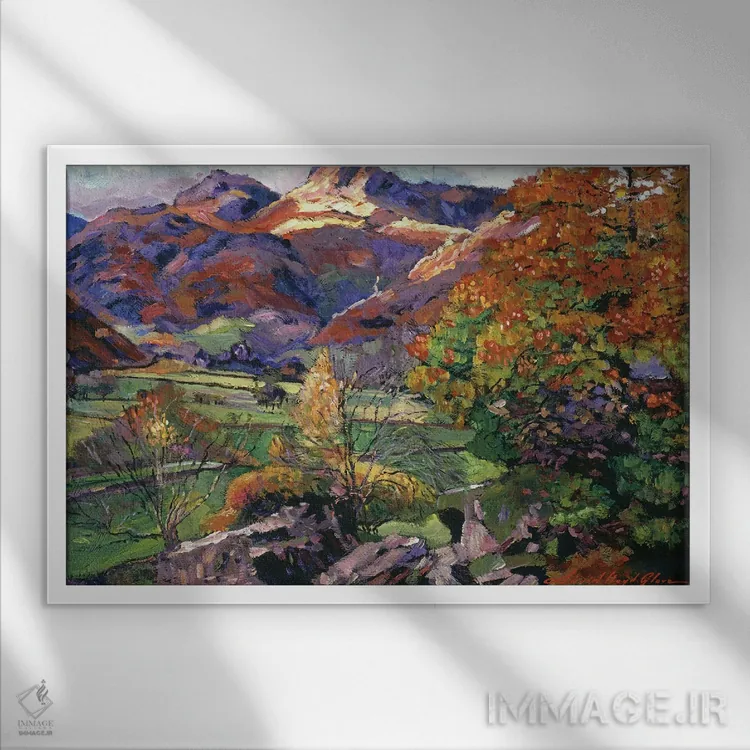 تابلو چمنزارهای دره کوهستانی اثر دیوید لوید گلوور - نمای قابدار سفید