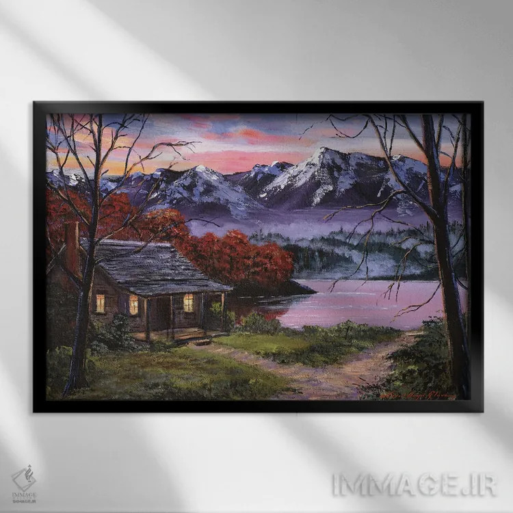 تابلو کلبهٔ من در کنار دریاچه اثر دیوید لوید گلوور - نمای قابدار مشکی