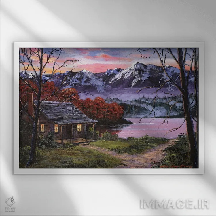 تابلو کلبهٔ من در کنار دریاچه اثر دیوید لوید گلوور - نمای قابدار سفید