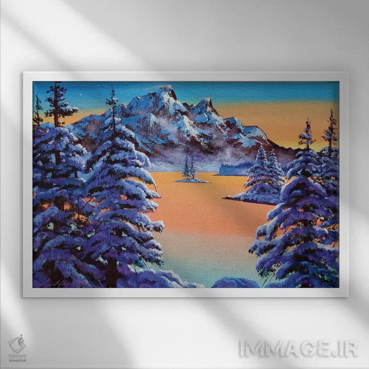 تابلو یخ غروب کوهستان اثر دیوید لوید گلوور - نمای قابدار سفید
