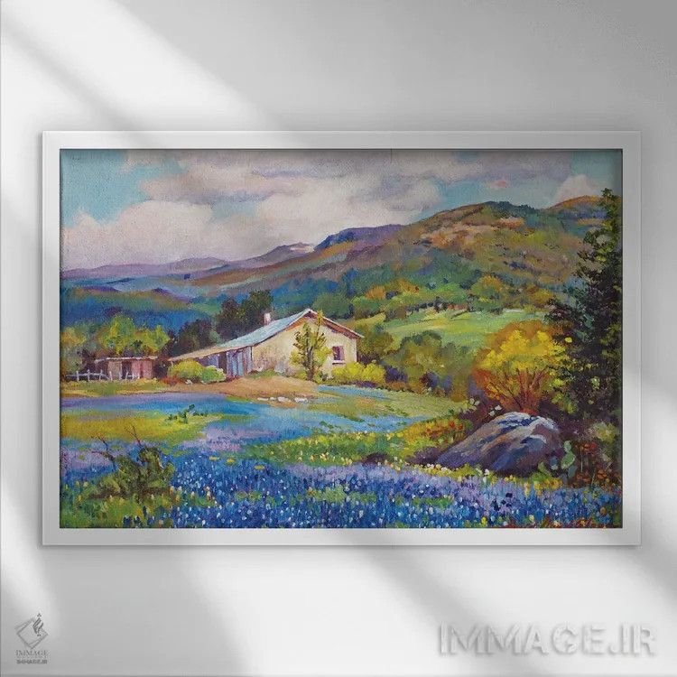 تابلو مزرعه قدیمی تگزاس اثر دیوید لوید گلوور - نمای قابدار سفید