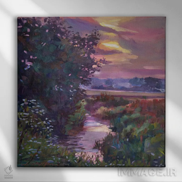 تابلو جویبار طلوع آفتاب اثر دیوید لوید گلوور - نمای روبهرو روی دیوار