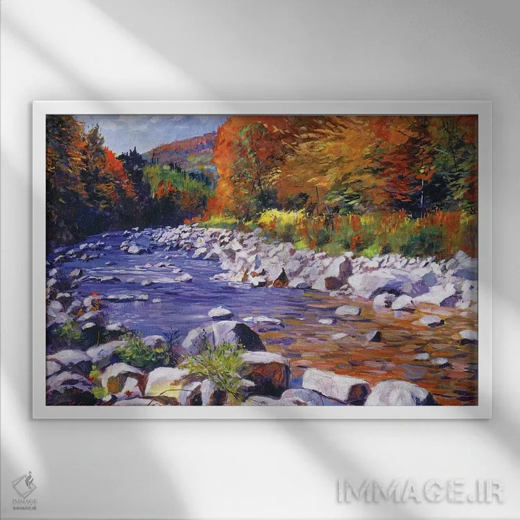 تابلو جریان رودخانهٔ اکتبر اثر دیوید لوید گلوور - نمای قابدار سفید