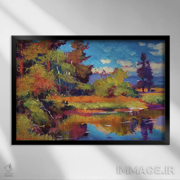 تابلو برکه روستایی اثر دیوید لوید گلوور - نمای قابدار مشکی