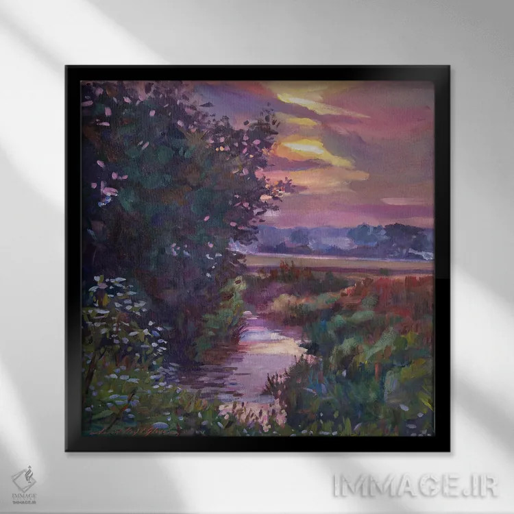 تابلو جویبار طلوع آفتاب اثر دیوید لوید گلوور - نمای قابدار مشکی