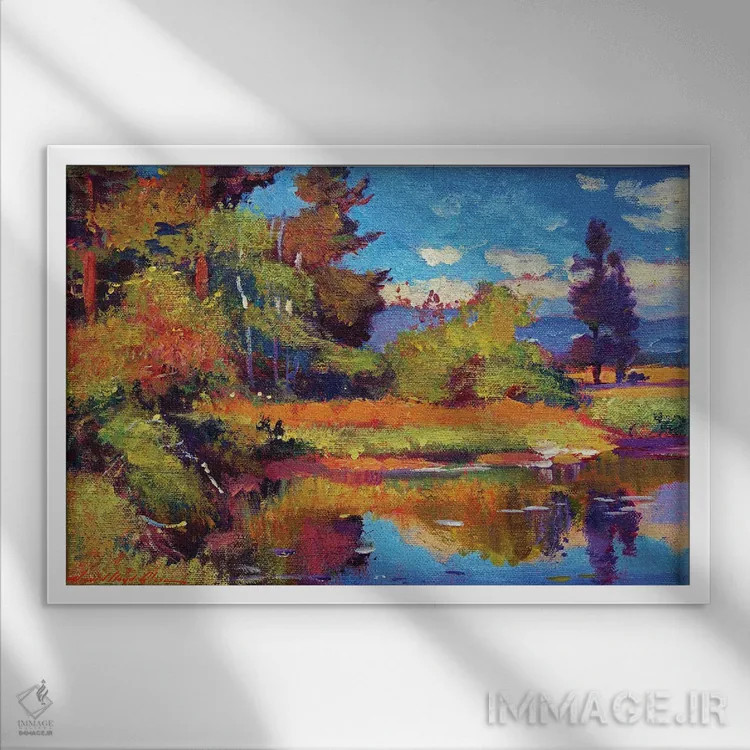 تابلو برکه روستایی اثر دیوید لوید گلوور - نمای قابدار سفید