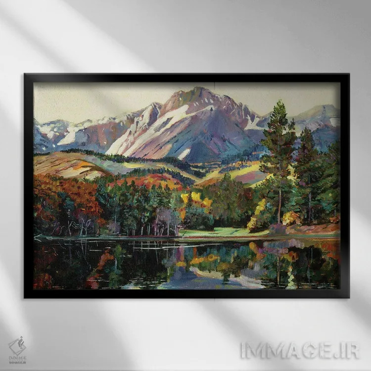 تابلو دریاچه نقاش (یا دریاچهٔ هنرمند) اثر دیوید لوید گلوور - نمای قابدار مشکی