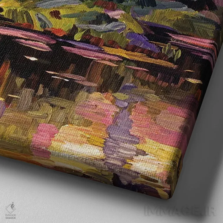 تابلو برکه در غروب (نقاشی فضای باز) اثر دیوید لوید گلوور - نمای نزدیک بافت بوم