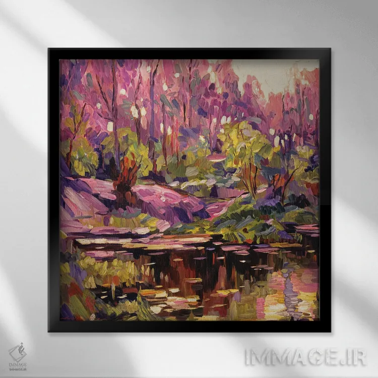 تابلو برکه در غروب (نقاشی فضای باز) اثر دیوید لوید گلوور - نمای قابدار مشکی