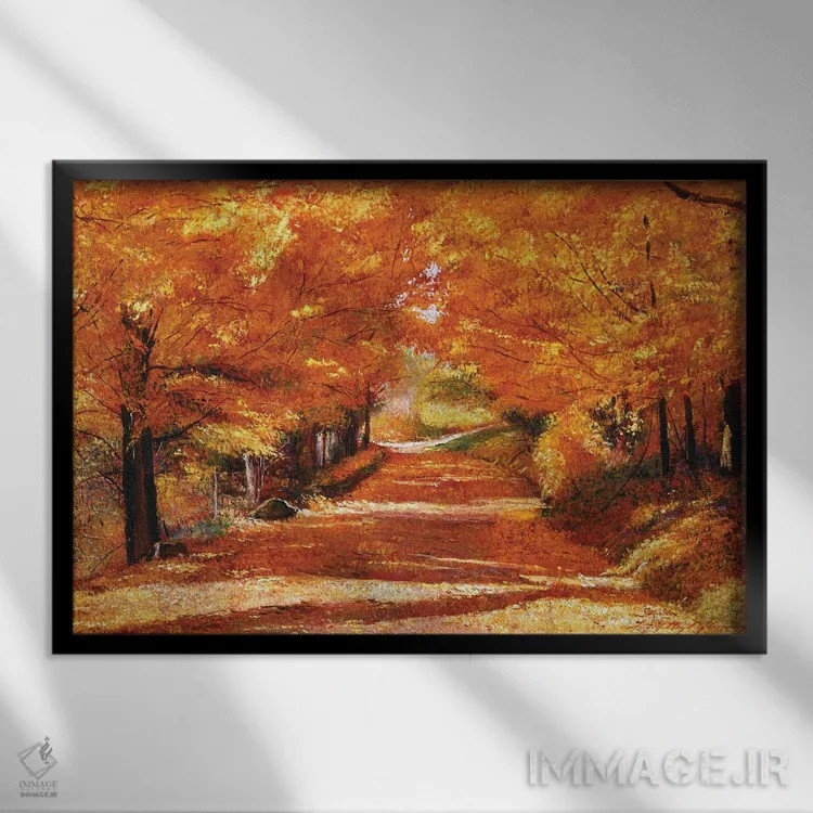 تابلو جادهٔ برگ زرد اثر دیوید لوید گلوور - نمای قابدار مشکی