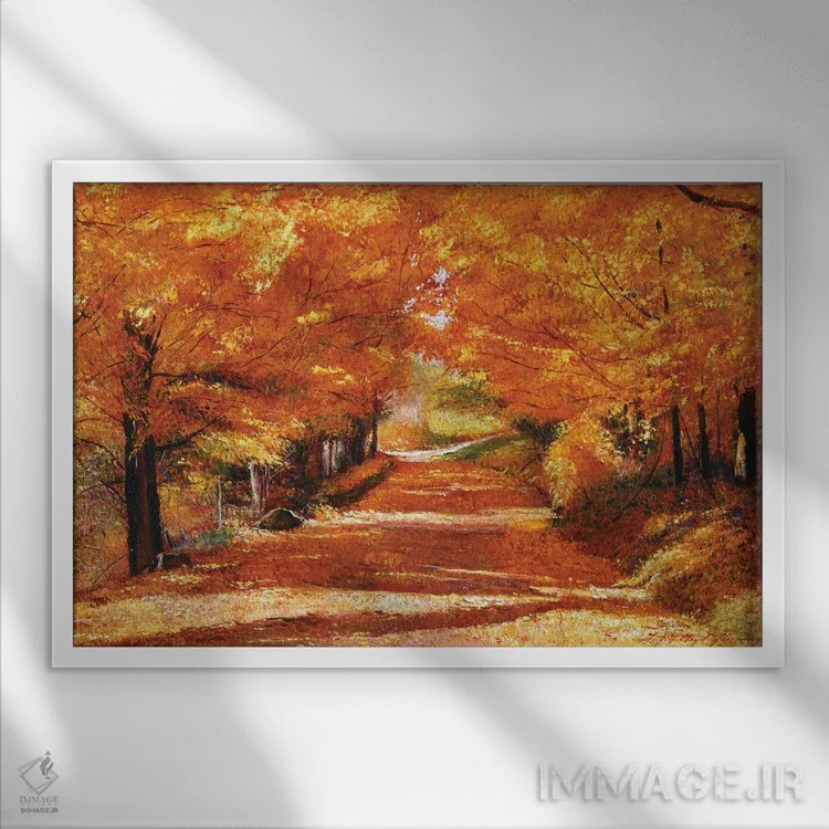 تابلو جادهٔ برگ زرد اثر دیوید لوید گلوور - نمای قابدار سفید