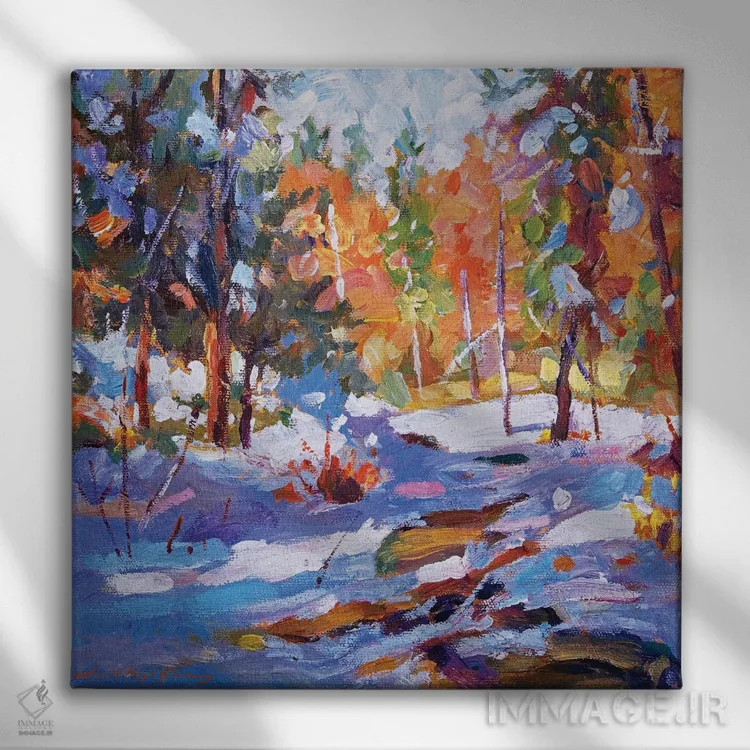 تابلو برف بر جویبار (نقاشی فضای باز) اثر دیوید لوید گلوور - نمای روبهرو روی دیوار