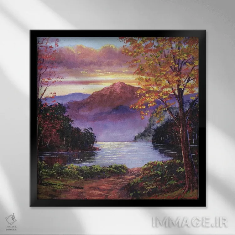 تابلو جاده به ساحل دریاچه اثر دیوید لوید گلوور - نمای قابدار مشکی