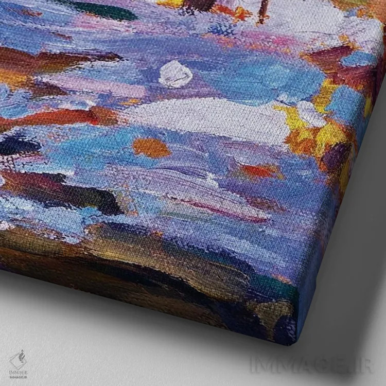 تابلو برف بر جویبار (نقاشی فضای باز) اثر دیوید لوید گلوور - نمای نزدیک بافت بوم